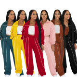 Contrast Color Straight Sport Pants Two-Piece Set SFY-827