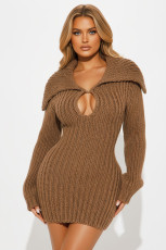 Solid Color Big Lapel Lantern Sleeve Sweater Mini Dress NY-MY110