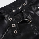 Fashion Leather Metal Buckle Zipper Shorts GPKJ-40190