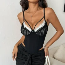 Mesh Patchwork Lace Backless Sling Tank Tops GOMN-70113