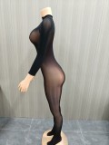 See Through Solid Color Stocking Tight Jumpsuit SFY-822