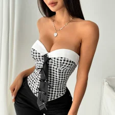 Plaid Contrast Color Necktie Wrap Tank Top GOMN-71079