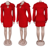 Solid Color Big Lapel Lantern Sleeve Sweater Mini Dress NY-MY110