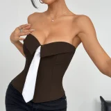 Wrap Chest Necktie Solid Color Tank Tops GOMN-70273