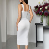 Mesh See Through Ruched Sling Midi Dress GOMN-71155