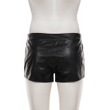 Fashion Leather Metal Buckle Zipper Shorts GPKJ-40190