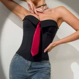 Wrap Chest Necktie Solid Color Tank Tops GOMN-70273