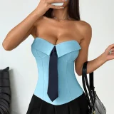 Wrap Chest Necktie Solid Color Tank Tops GOMN-70273
