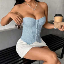 Checkered Button Fishbone Wrap Chest Tank Top GOMN-71198