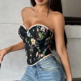 Floral Print Wrap Chest Lace-Up Bustier Tank Top GOMN-70112