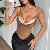 Mesh Patchwork Lace Backless Sling Tank Tops GOMN-70113