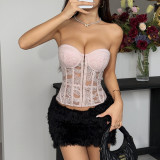 Embroidered Fishbone-Strap Backless Tank Top GOMN-71202