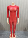 See Through Solid Color Stocking Tight Jumpsuit SFY-822
