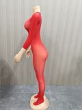 See Through Solid Color Stocking Tight Jumpsuit SFY-822
