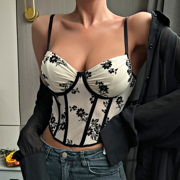 V Neck Print Sling Underwire Tank Top GOMN-K0186