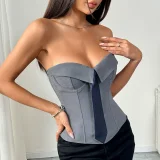 Wrap Chest Necktie Solid Color Tank Tops GOMN-70273