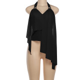 Mesh Patchwork Halterneck Irregular Top GZJQ-K25B87223