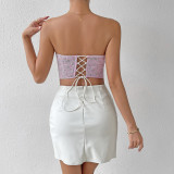 Mesh Print Underwire Fishbone Corset Tank Top GOMN-M60295