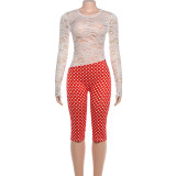 Lace Patchwork Polka Dot Print Backless Jumpsuit GZJQ-K25Q84564