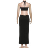 Solid Color Tube Top And Halterneck Dress 2 Piece Set GZJQ-K25S87224