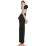 Solid Color Tube Top And Halterneck Dress 2 Piece Set GZJQ-K25S87224