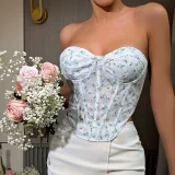 Mesh Print Underwire Fishbone Corset Tank Top GOMN-M60295