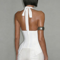 Deep V Neck Halterneck Irregular Top GOMN-71341