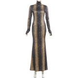 Snake Print Long Sleeve Maxi Dress GZJQ-K25D88478
