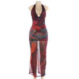 V Neck Sleeveless Print Backless Maxi Dress GZJQ-K25D88794