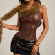 PU Leather Furrzy Patchwork Underwire Tank Top GOMN-71352