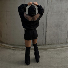 Mesh Patchwork Solid Color Hooded Top GZJQ-K25L87505