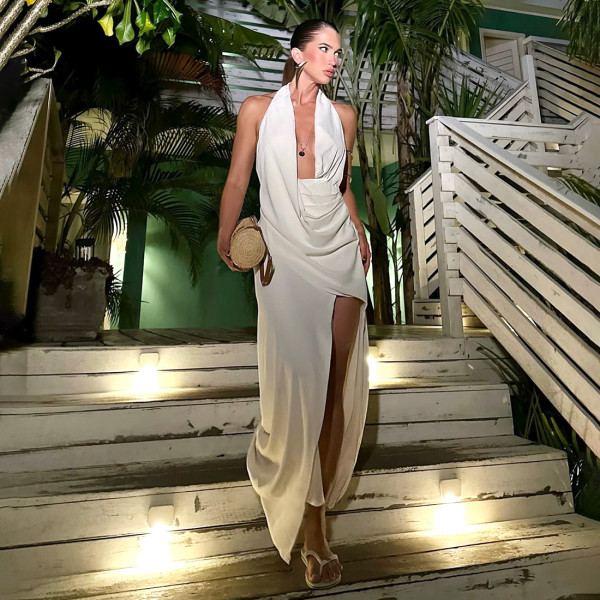 Deep V Neck Halterneck Backless Irregular Maxi Dress GZJQ-K25D87630