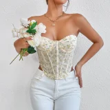 Mesh Print Underwire Fishbone Corset Tank Top GOMN-M60295