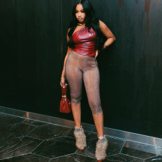 Slash Neck Sleeveless Tight Fifth Pants Two Piece Set GZJQ-K25S87070