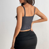 Necktie Patchwork Contrast Color Sling Tank Tops GOMN-70169