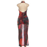 V Neck Sleeveless Print Backless Maxi Dress GZJQ-K25D88794