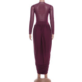 Mesh Patchwork Ruched Irregular Maxi Dress GZJQ-K25D87069