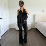 Mesh Patchwork Halterneck Irregular Top GZJQ-K25B87223