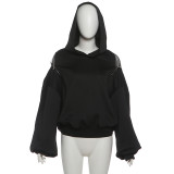 Mesh Patchwork Solid Color Hooded Top GZJQ-K25L87505