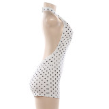 Polka Dots Print Halterneck Backless Romper GZJQ-K25Q88640