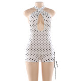 Polka Dots Print Halterneck Backless Romper GZJQ-K25Q88640
