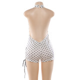 Polka Dots Print Halterneck Backless Romper GZJQ-K25Q88640