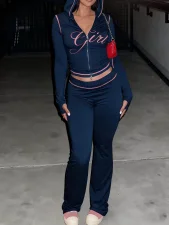 Fashion Casual Printed Zip-Up Long Sleeve Coat And Pants Suit YWXS-XS-4133