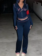 Fashion Casual Printed Zip-Up Long Sleeve Coat And Pants Suit YWXS-XS-4133