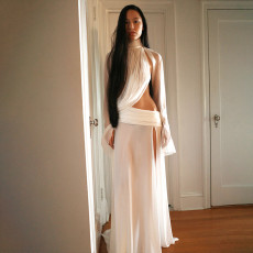 High Collor See Through Flare Sleeve Two Piece Skirt Set XEF-K25S87629