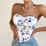 Backless Floral Print Bandeau Fishbone Tank Top GOMN-FL0033