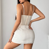 Solid Color Lace Patchwork Fishbone Underwire Tank Top GOMN-71115