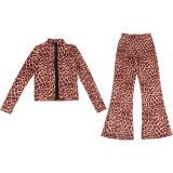 Leopard Print Long Sleeve Top Micro Flare Pants Suit XEF-K25S88816