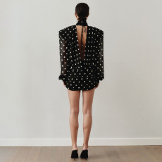 Polka Dots Print Backless Mini Dress XEF-K25D88364