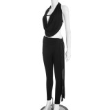 Halterneck Backless Ruched Two Piece Pants Set MXBF-J25ST477
